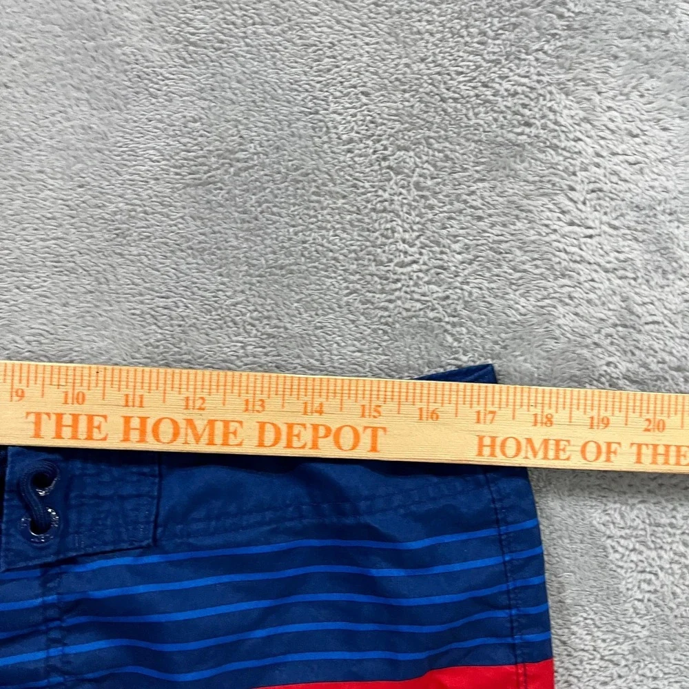 Hollister Swim Trunks Board Shorts Men 34 Blue Red Striped Water Polo Drawstring